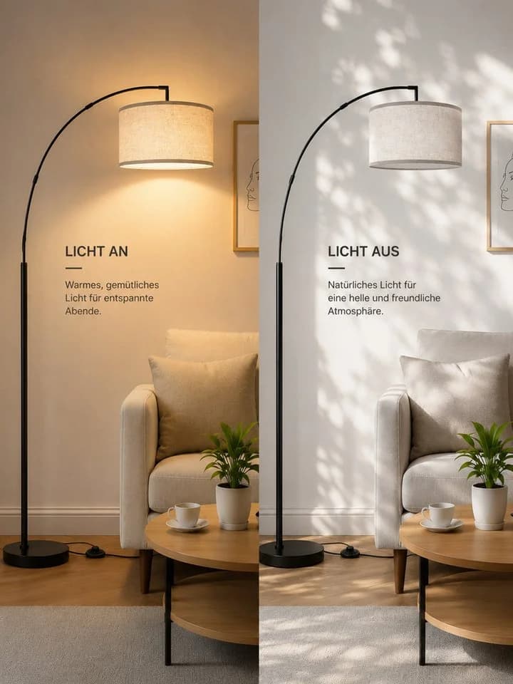 OUTON LED Bogen-Stehleuchte Schwarz Dimmbar Fernbedienung