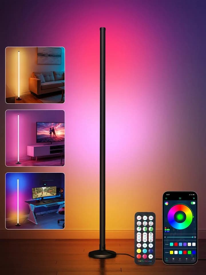OUTON LED Stehlampe RGBCW Schwarz 168LEDs Musik-Sync App Fernbedienung Timer - Bild 2