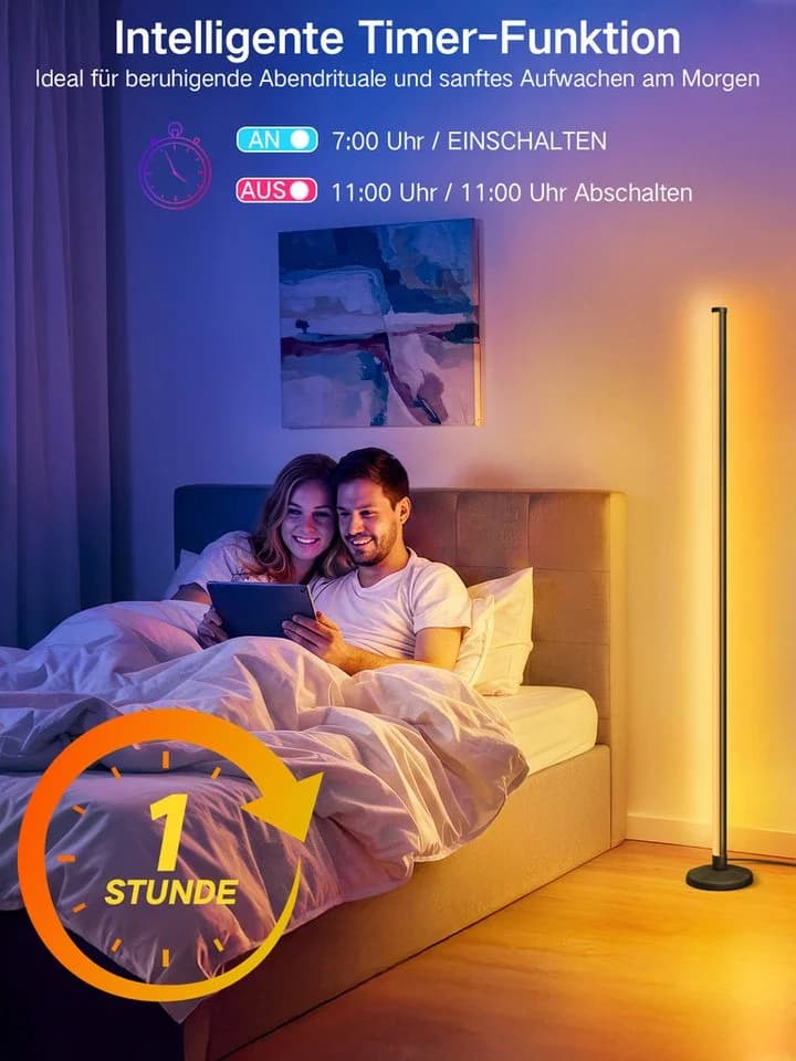 OUTON LED Stehlampe RGBCW Schwarz 168LEDs Musik-Sync App Fernbedienung Timer - Bild 5