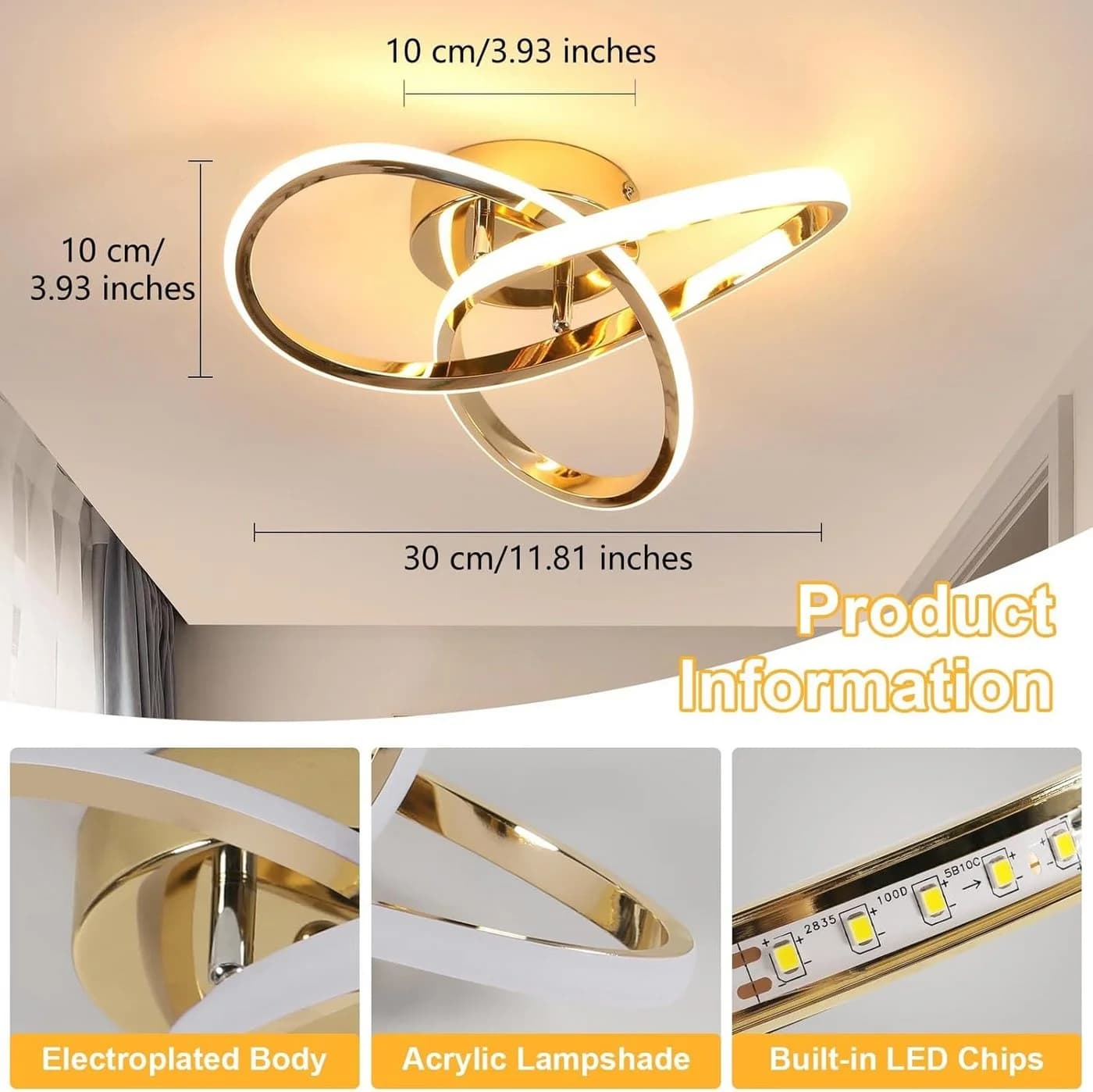 Riserva LED Deckenleuchte Kleeblatt Design Gold 30W 3000K Modern - Bild 4