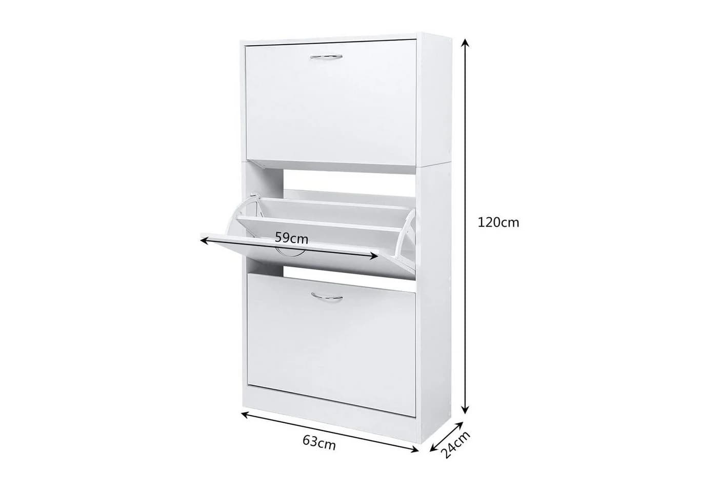 Mondeer Schuhschrank 3 Klappen 2 Schuhablagen 63 x 120 x 24 cm - Bild 5