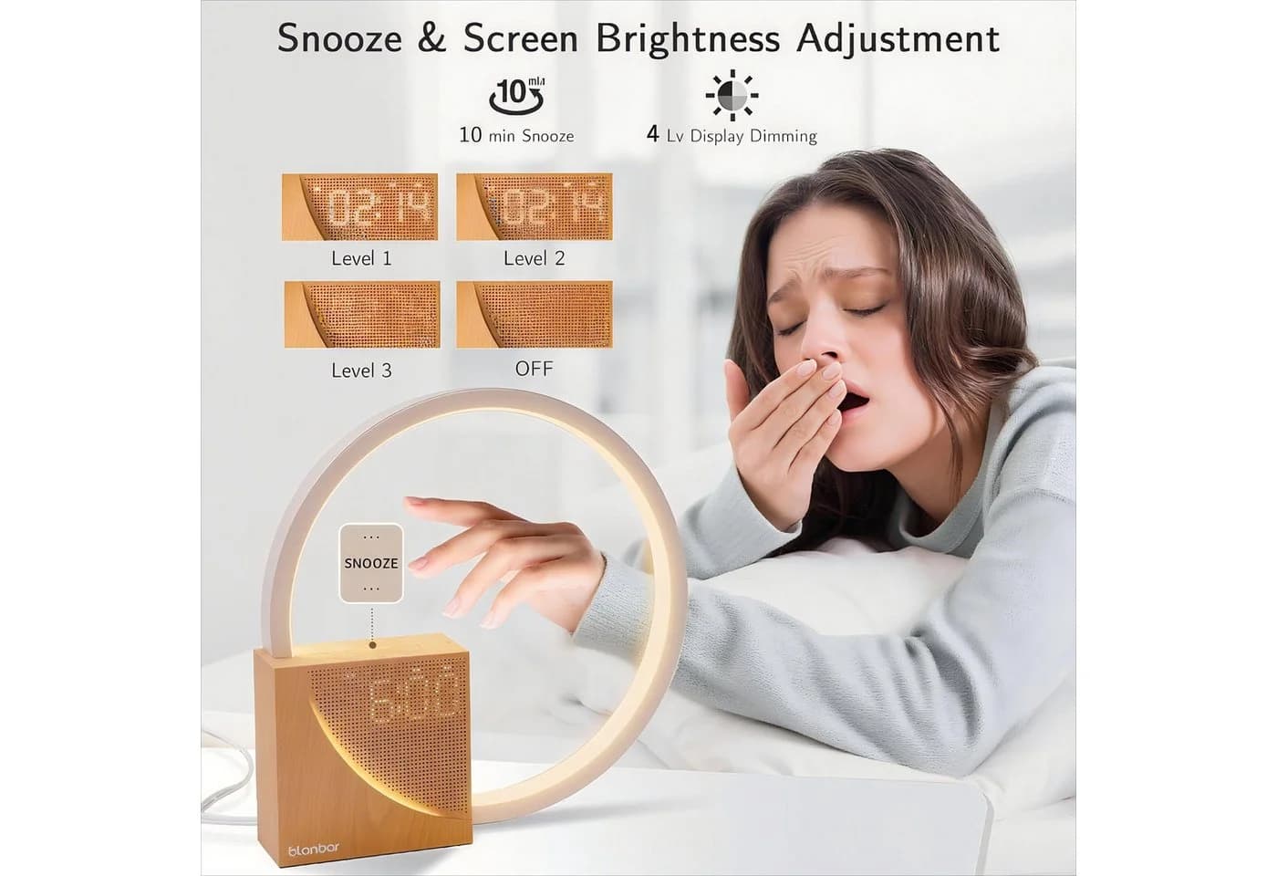 POPOLIC Nachttischlampe 10W mit USB-Ladefunktion, Tageslichtwecker, Warmweißes Licht