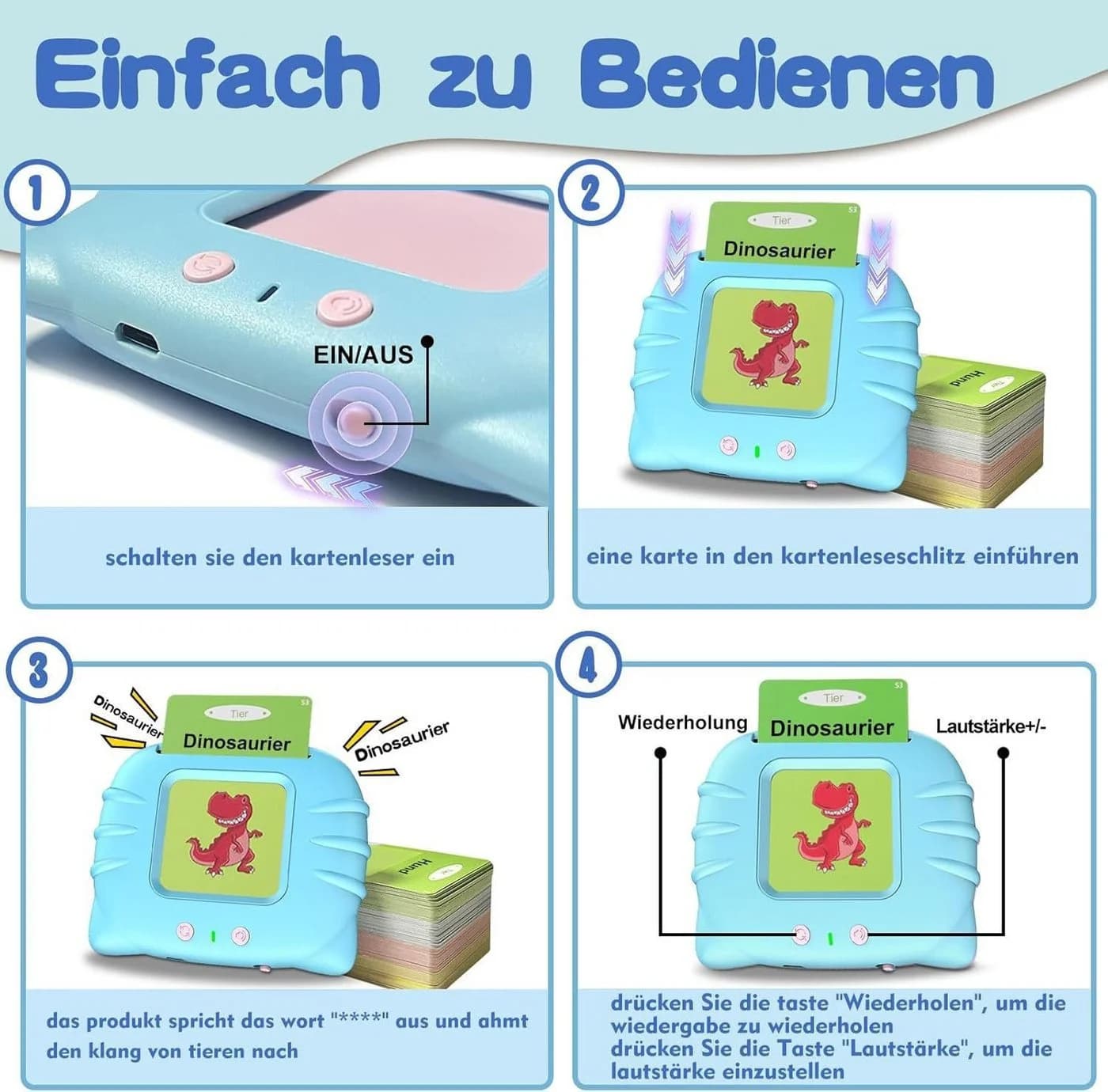 POPOLIC Lernspielzeug Sprechende Flash-Karten 112 Blätter Blau - Bild 5