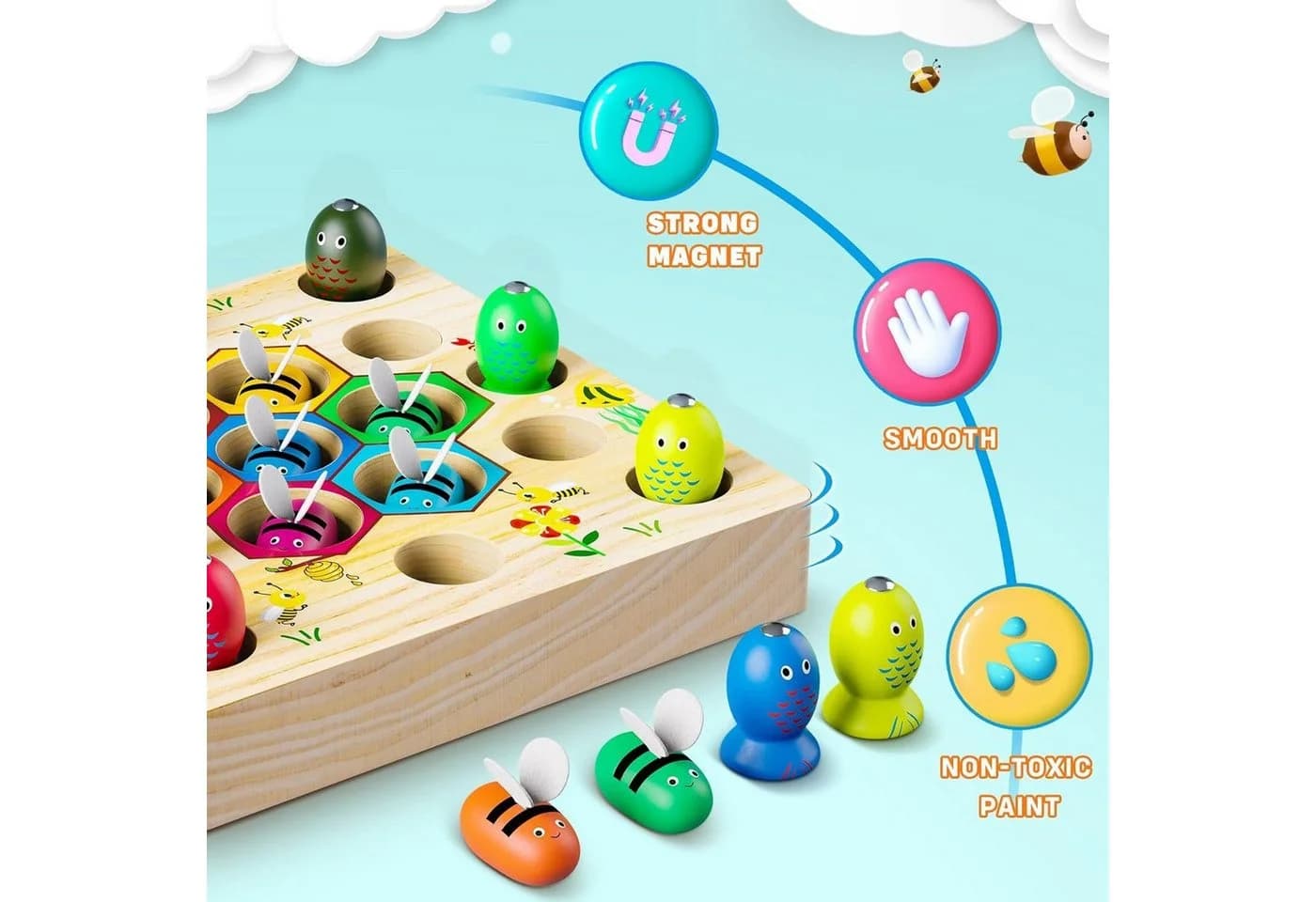 POPOLIC Magnetische Angelspiel 2 in 1 Montessori Spielzeug Bunt Holzspielzeug - Bild 4