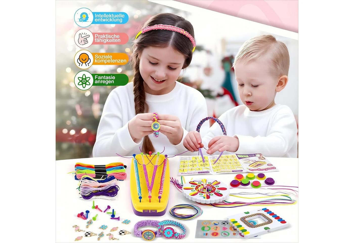 POPOLIC Kreativset Freundschaftsbänder Bastelset für Mädchen mit 40 Threads