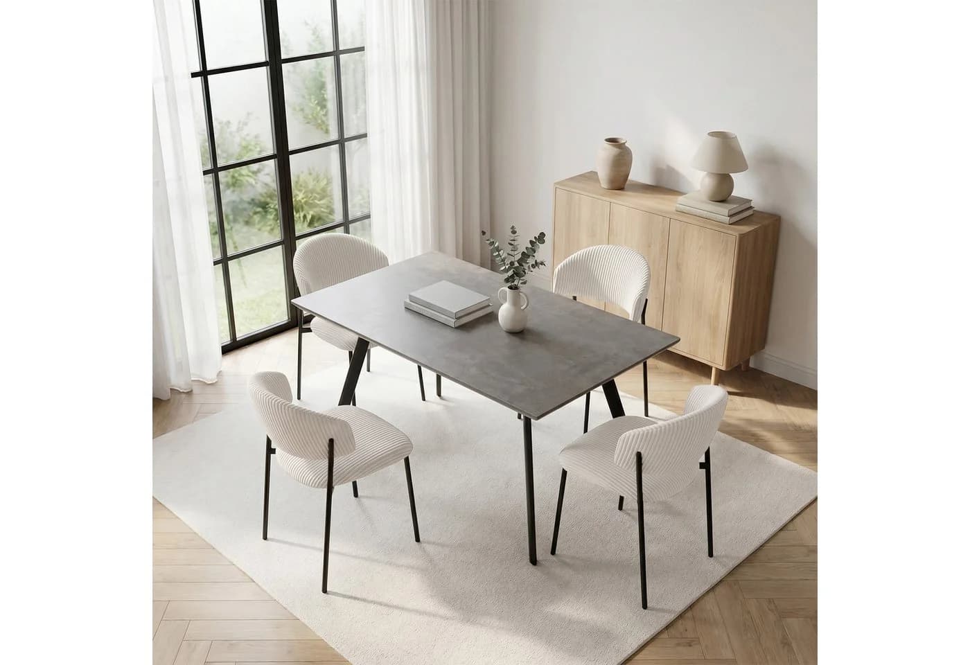 Jiexi Essgruppe mit MDF-Tisch und Cord-Stühlen