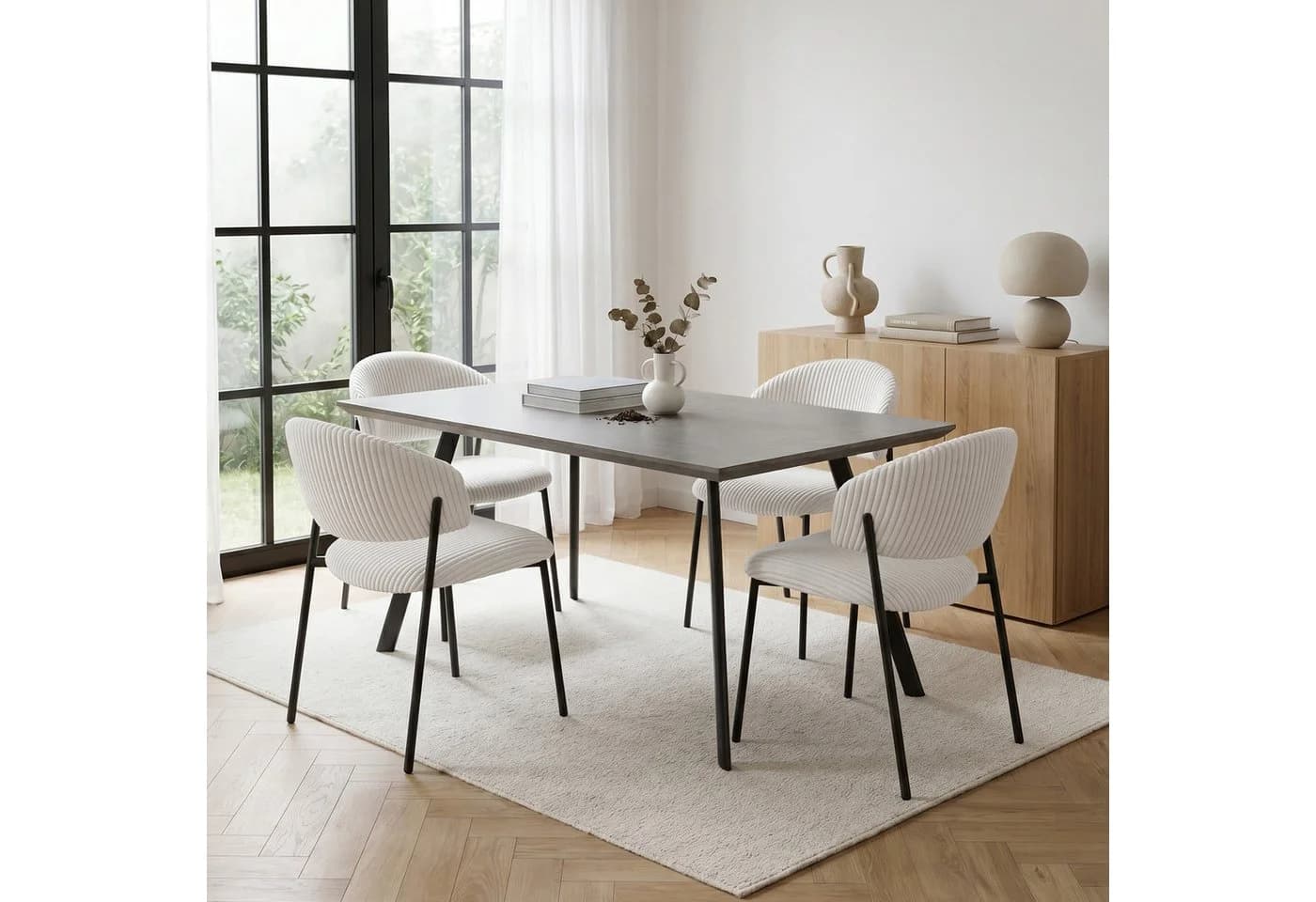 Jiexi Essgruppe mit MDF-Tisch und Cord-Stühlen - Bild 2