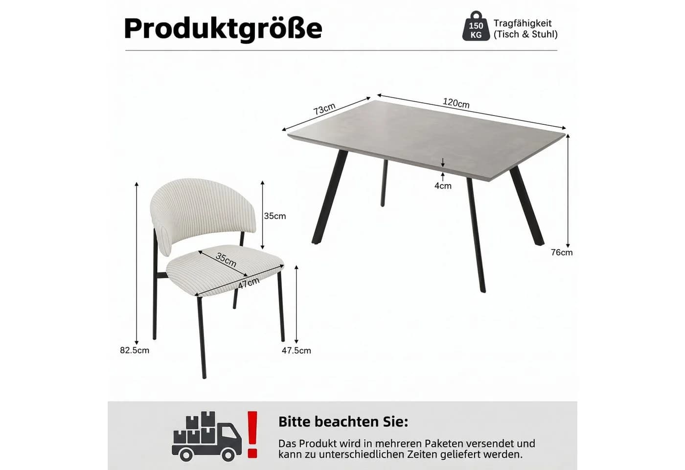 Jiexi Essgruppe mit MDF-Tisch und Cord-Stühlen - Bild 3