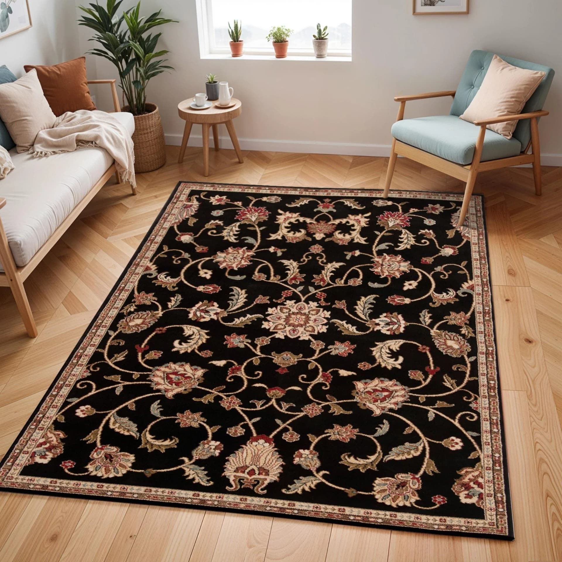 LIVABLISS Teppich BOLZANO Schwarz Retro Floral