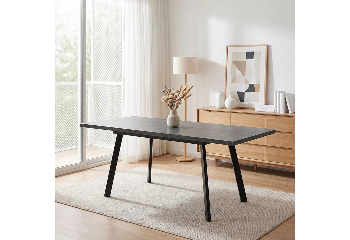 Jiexi Essgruppe Ausziehbar 140-180cm MDF Dunkelrhein-Optik & Cord Stühle - Bild 4