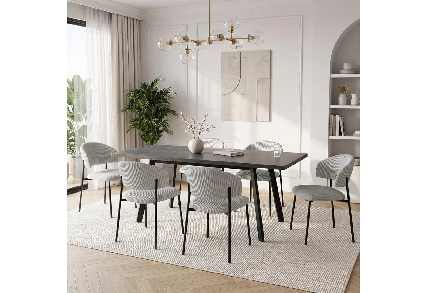Jiexi Essgruppe Ausziehbar 140-180cm mit Cord-Stühlen Grau - Bild 2