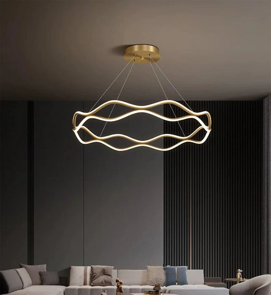 Ailiebe Design LED Pendelleuchte 40cm Gold Dimmbar Fernbedienung