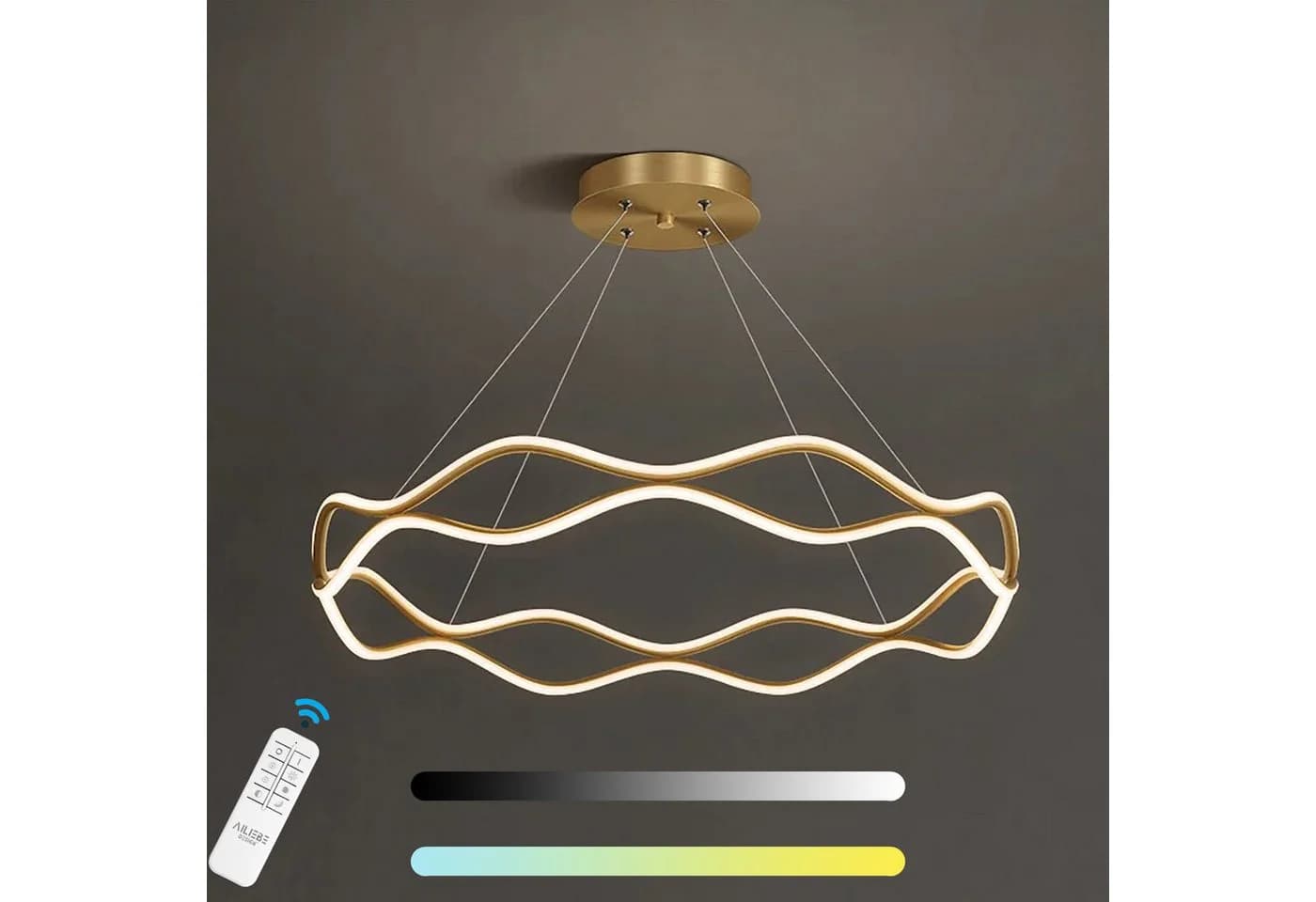 Ailiebe Design LED Pendelleuchte 40cm Gold Dimmbar Fernbedienung - Bild 2