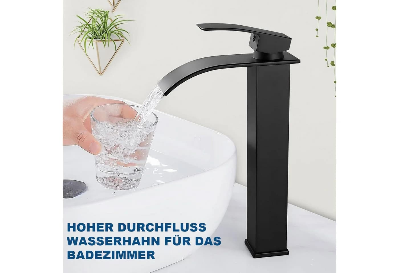 Refttenw Waschtischarmatur Wasserfall Wasserhahn Mattschwarz Edelstahl - Bild 1