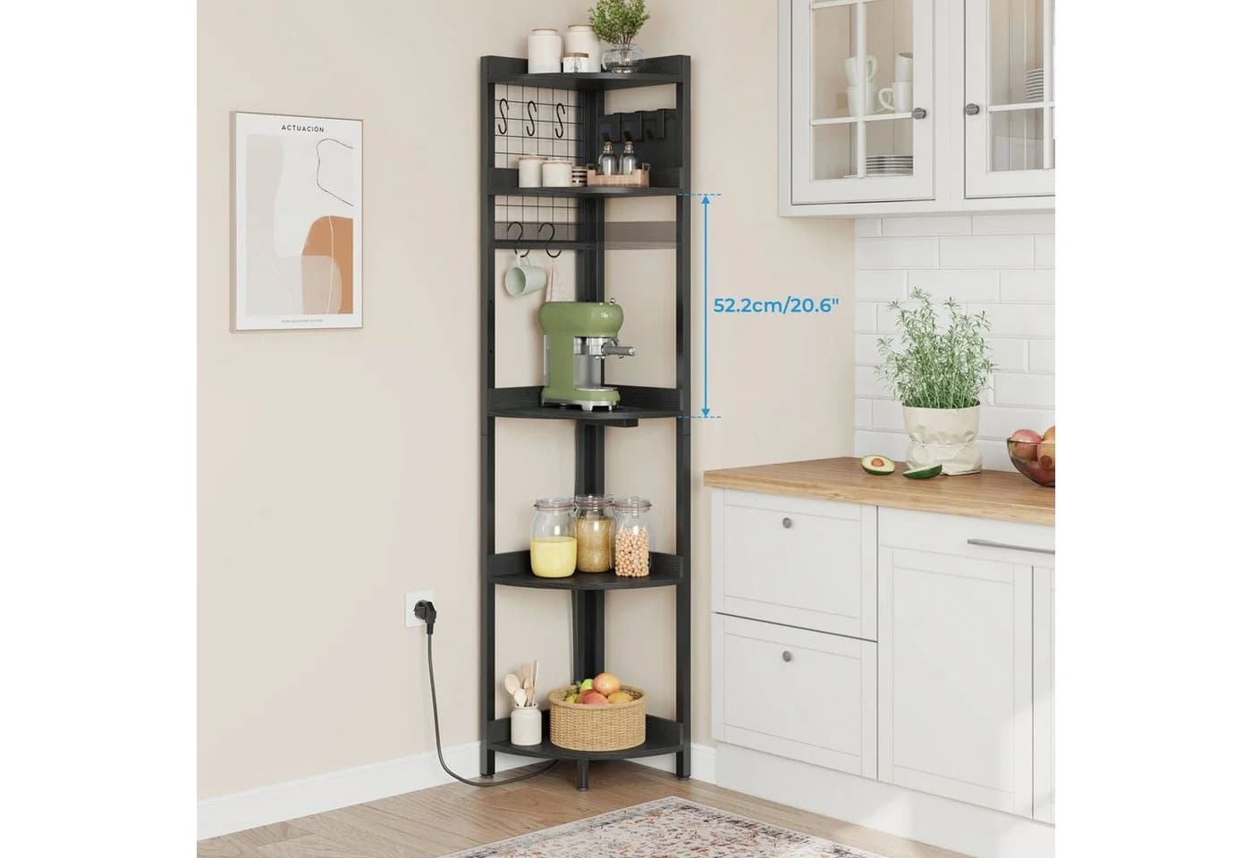 Dripex Eckregal 5 Ebenen Standregal mit LED Beleuchtung und Steckdosen, Schwarz - Bild 5