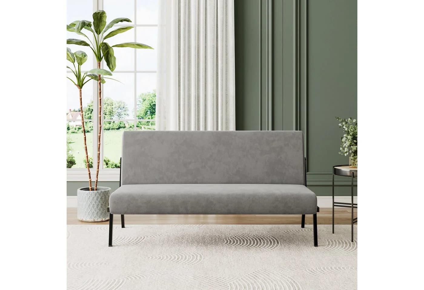 OUNUO 2-Sitzer Doppelsofa Grau Metallrahmen 150kg belastbar