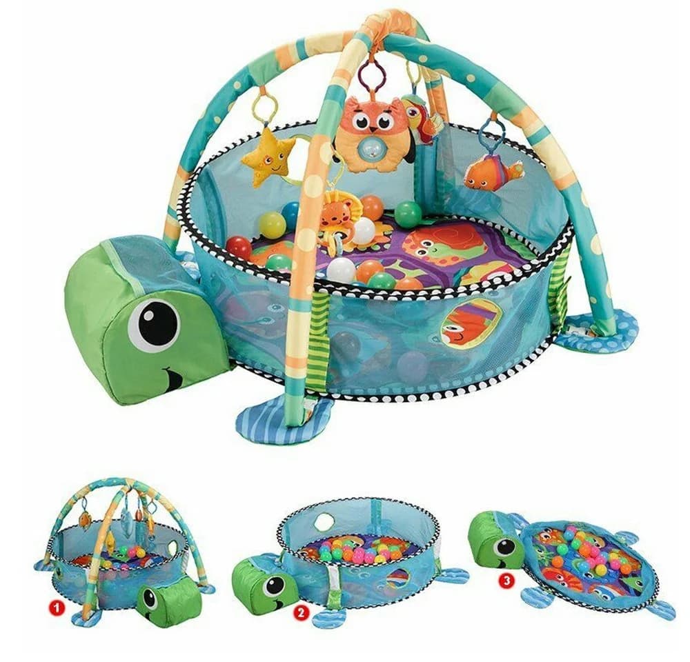 OUNUO Krabbeldecke 3 in 1 Schildkröte Grün/Blau Bällebad - Bild 2