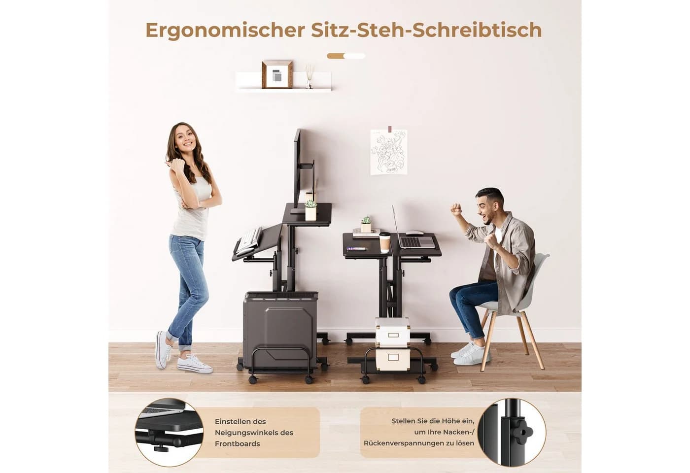 Dripex Stehpult Höhenverstellbar mit Rollen Vintage Braun/Schwarz