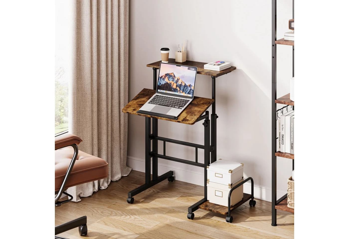 OUNUO Schreibtisch Laptoptisch Höhenverstellbar Braun - Bild 3