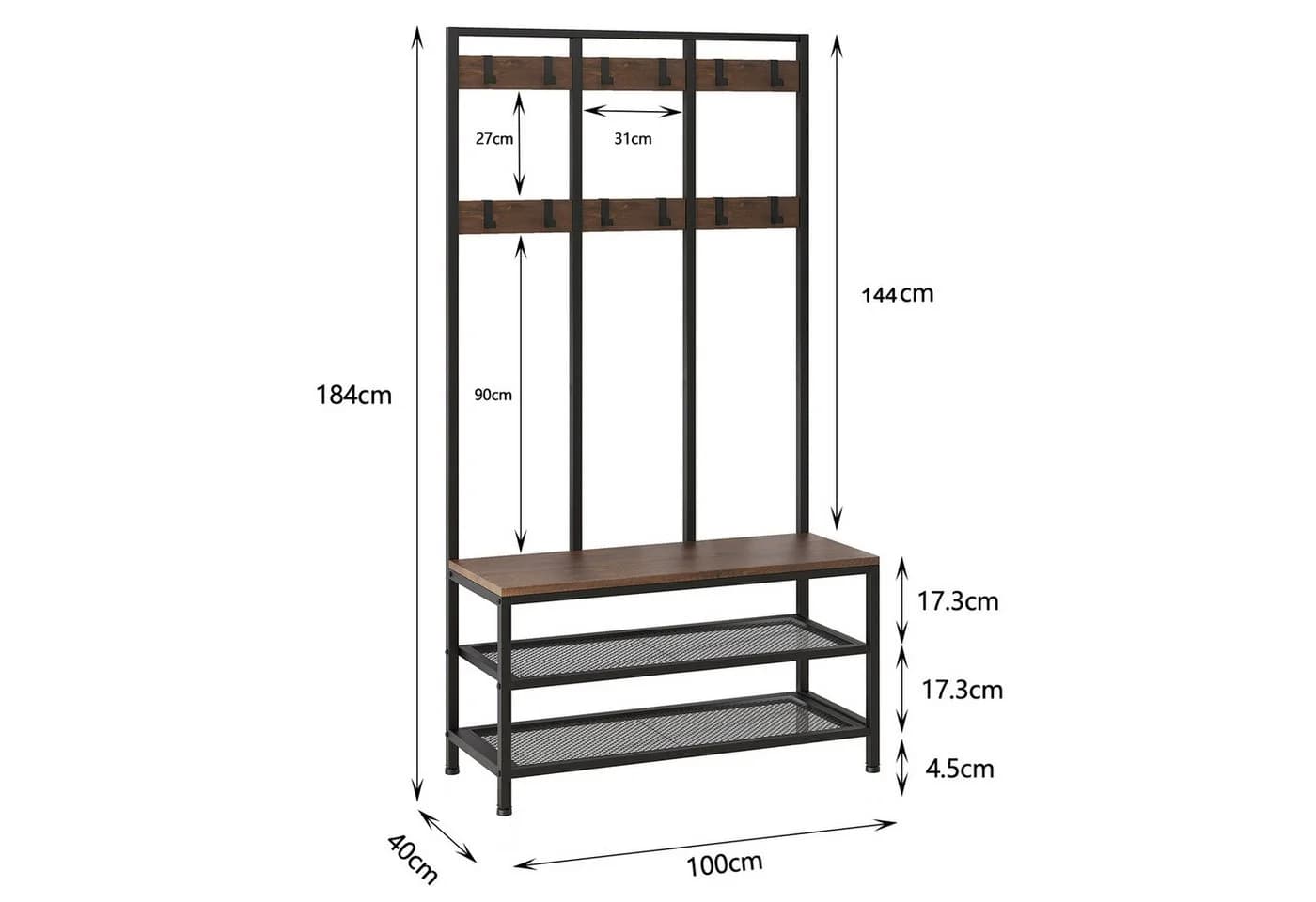 OUNUO Garderobe Garderobenständer mit Sitzbank und Schuhregal - Bild 5