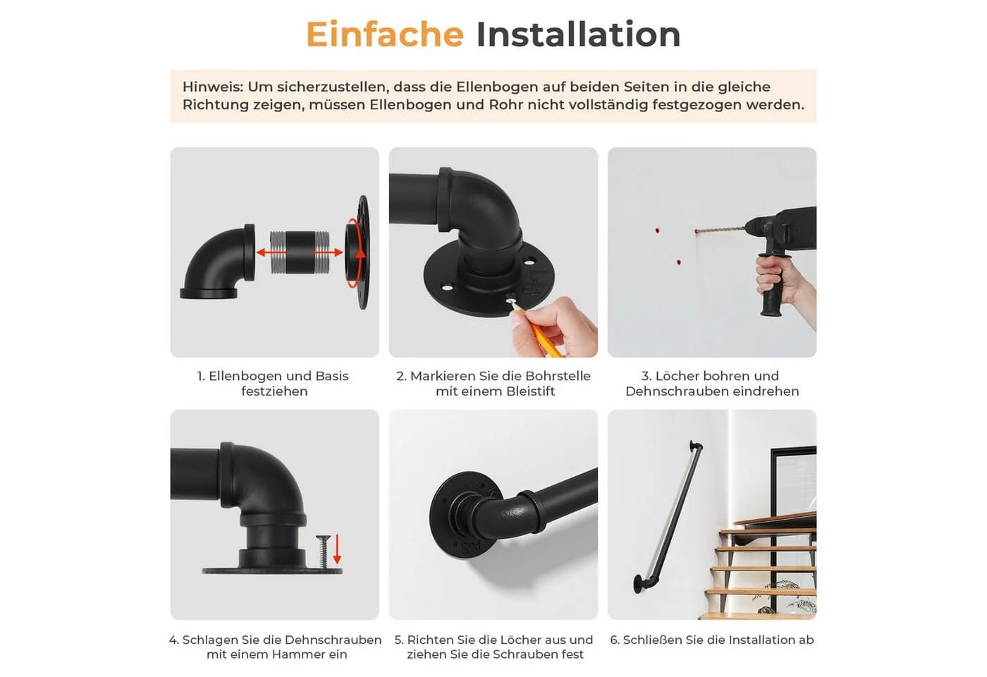 Dripex Wandhandlauf Industriestil 60 cm