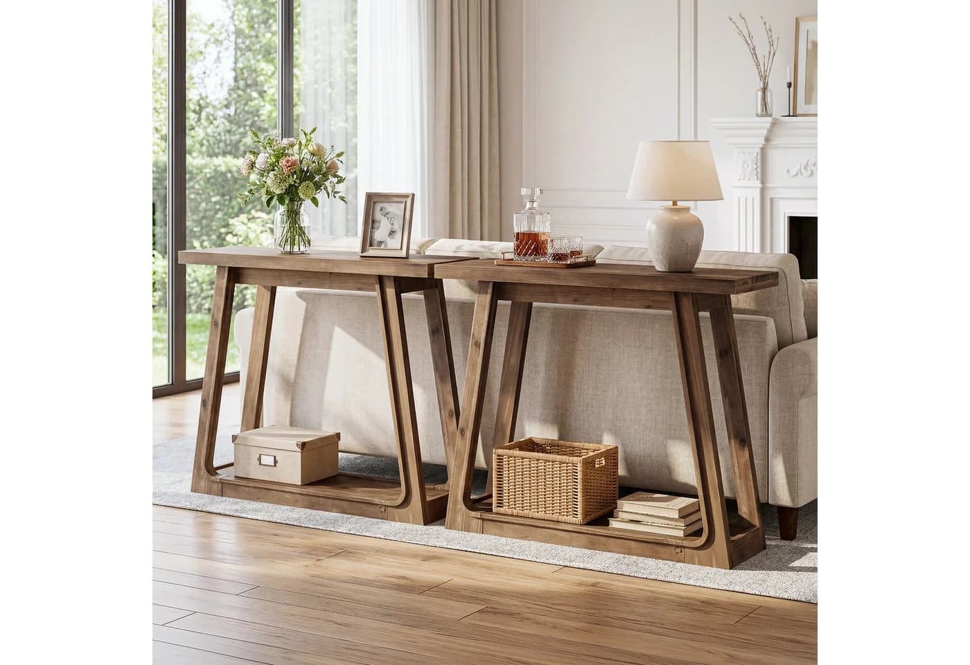 Tribesigns Konsolentisch Massivholz Braun Landhausstil - Bild 4