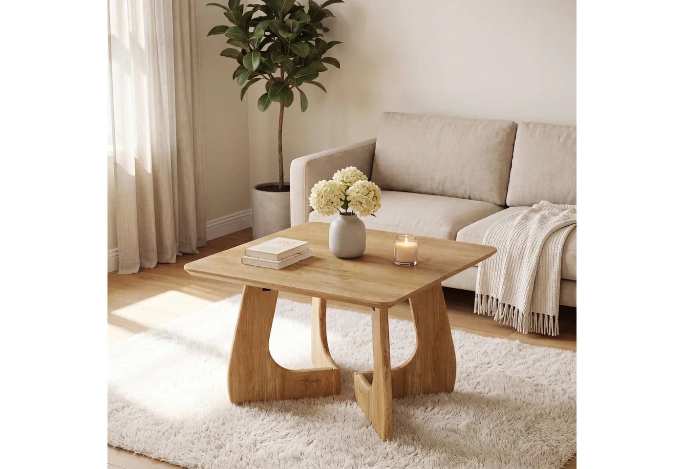 Tribesigns Couchtisch 80 cm quadratisch Mid-Century Modern Holz