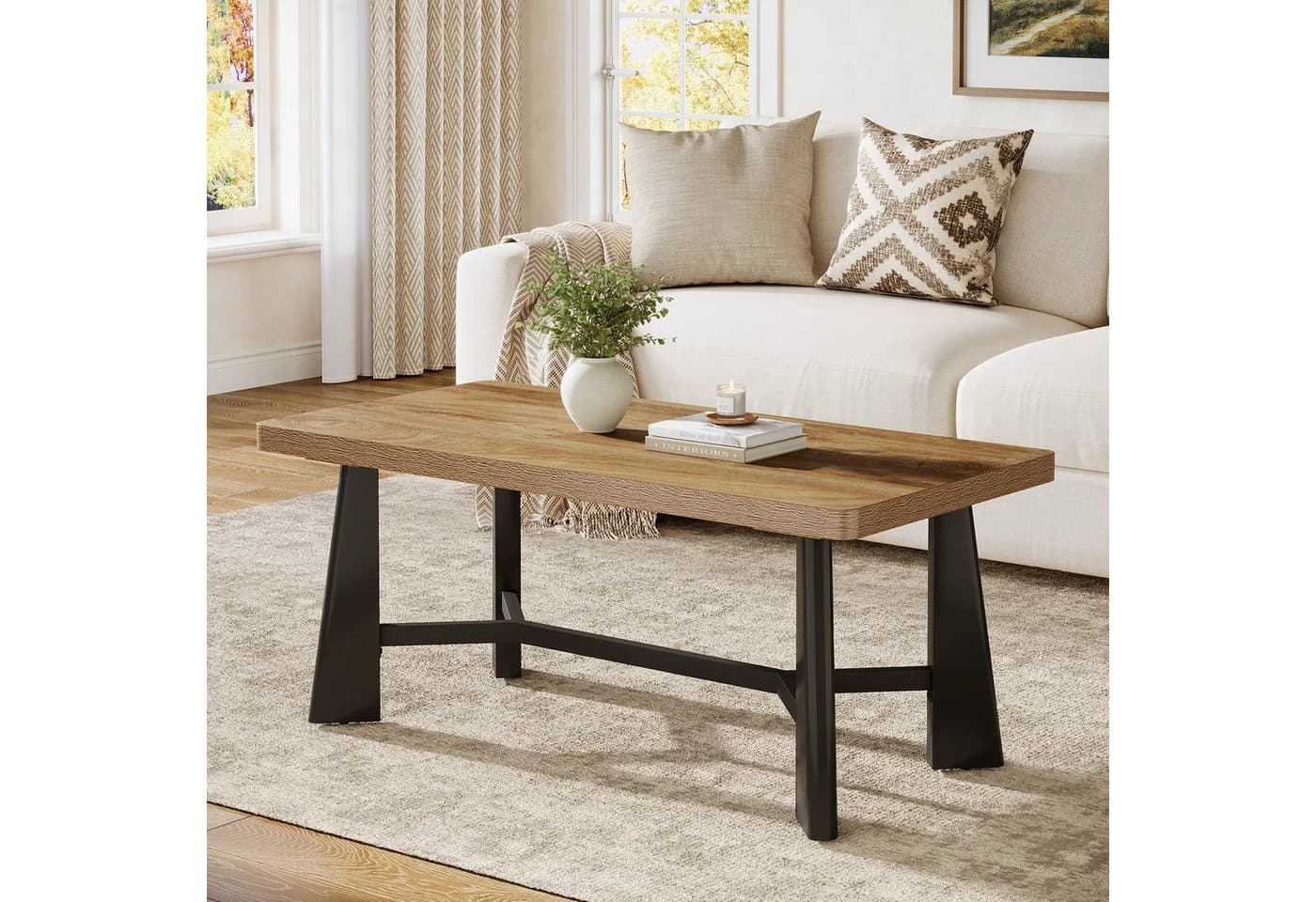 Tribesigns Couchtisch 120 cm Braun Landhaus-Industrie-Stil - Bild 2