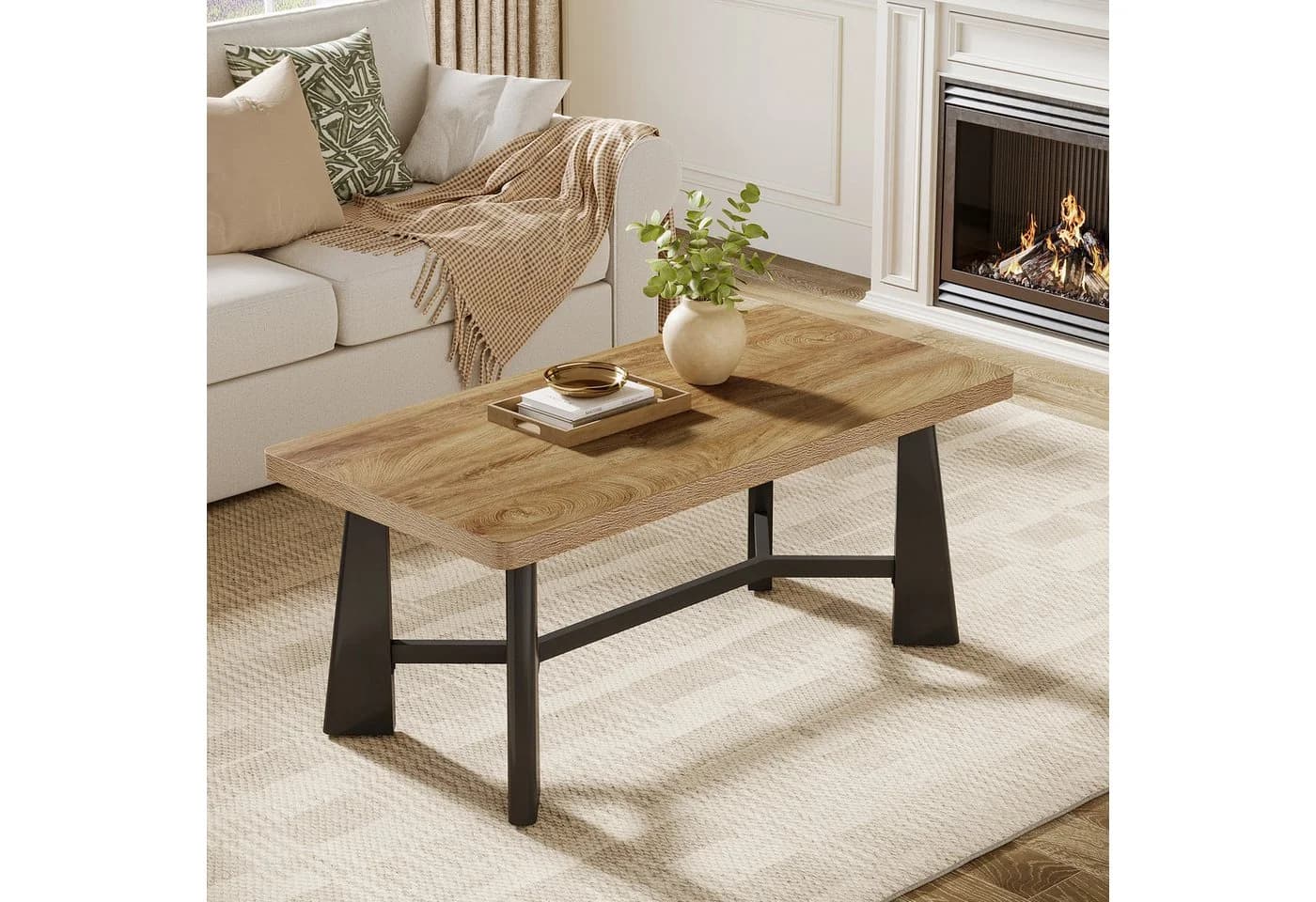 Tribesigns Couchtisch 120 cm Braun Landhaus-Industrie-Stil - Bild 5