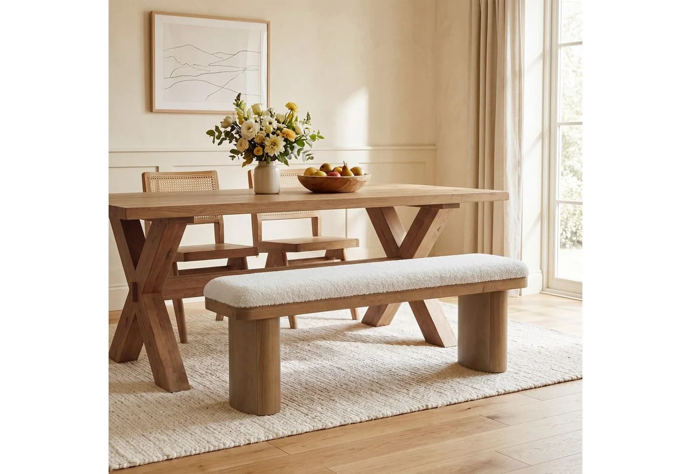 Tribesigns Sitzbank Massivholz 120cm Braunes Boucle-Polster - Bild 5