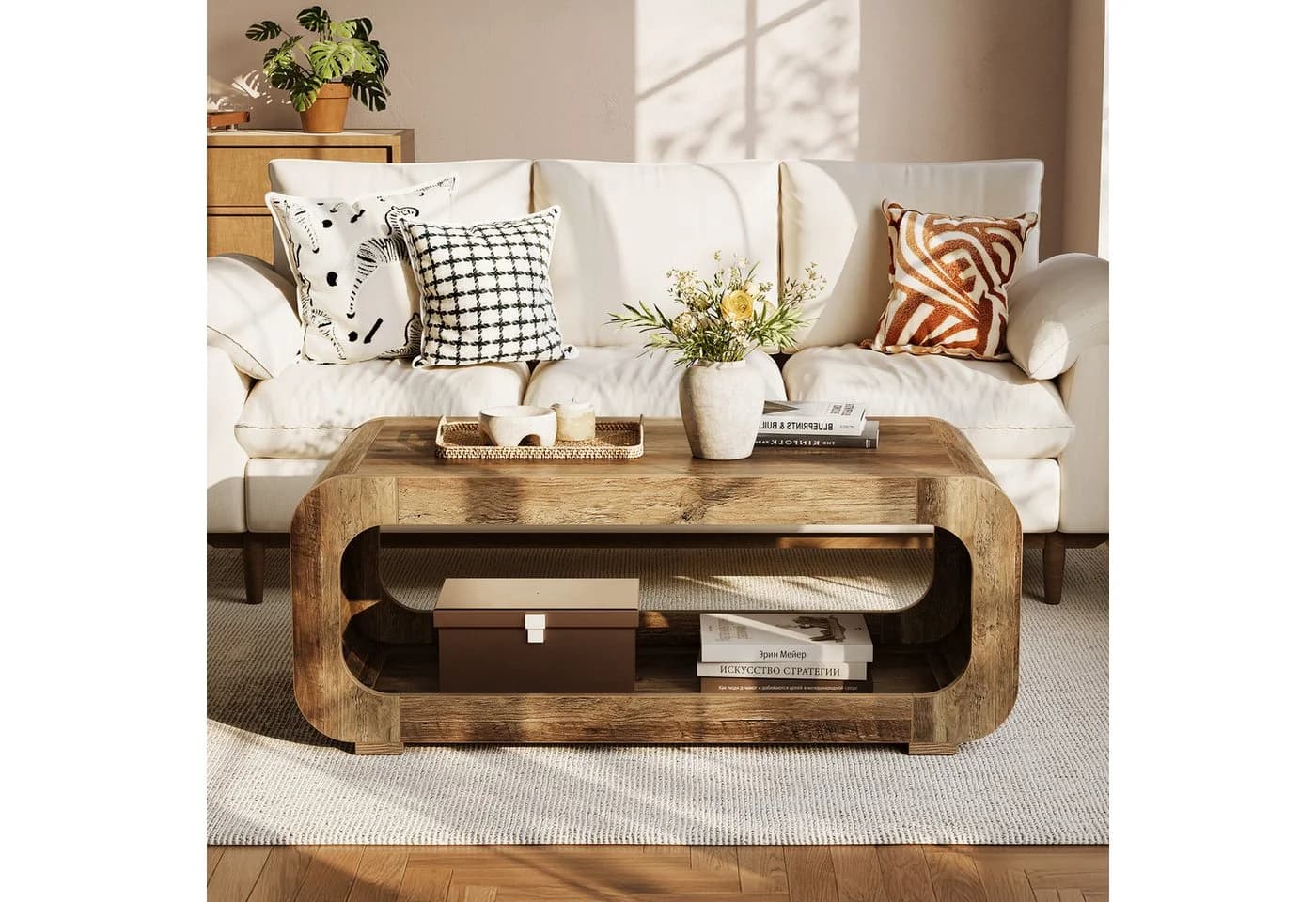 Tribesigns Couchtisch Rechteckig Braun Holz
