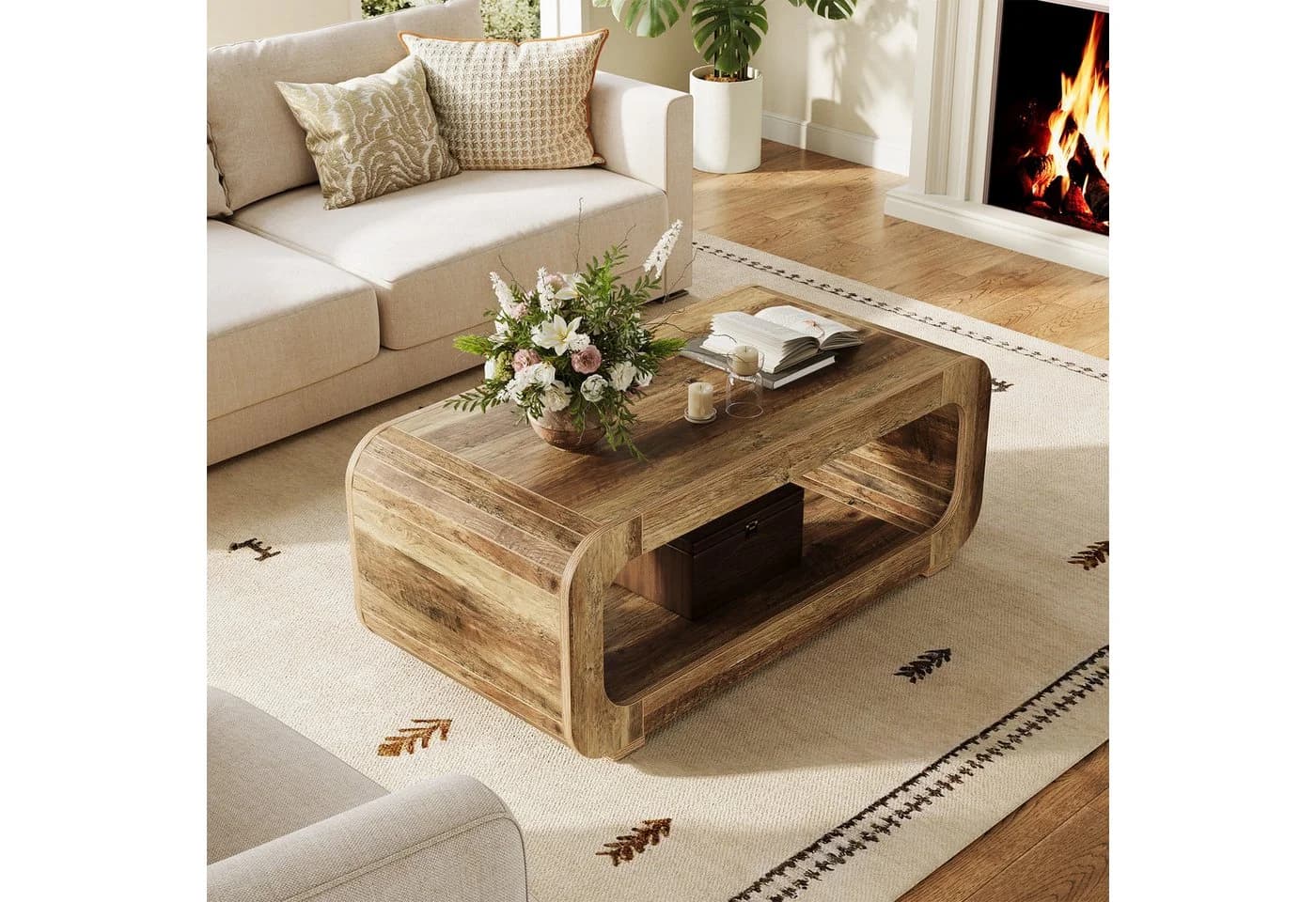 Tribesigns Couchtisch Rechteckig Braun Holz - Bild 4