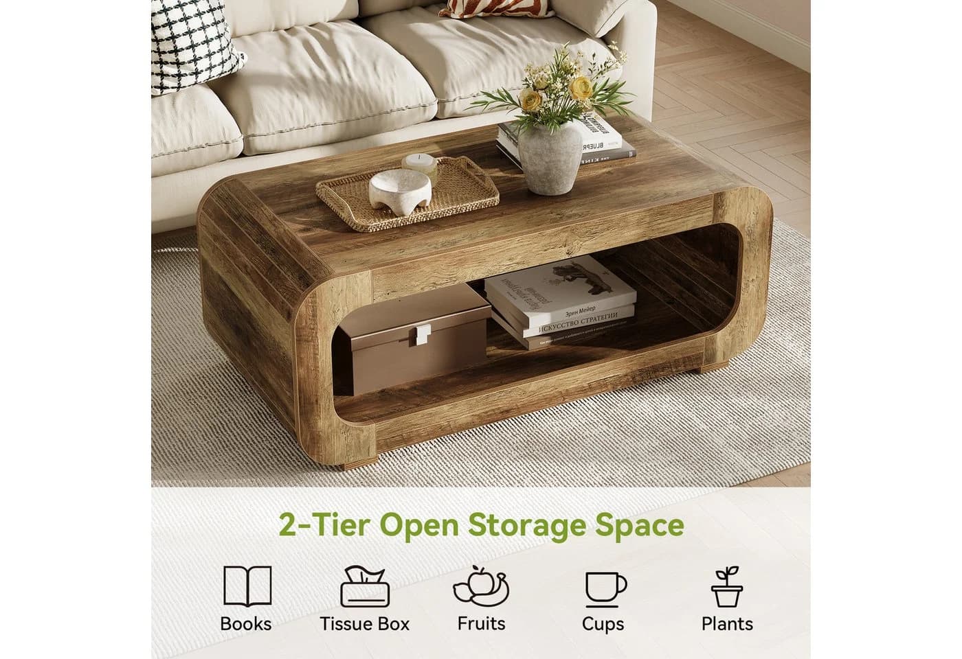 Tribesigns Couchtisch Rechteckig Braun Holz - Bild 5