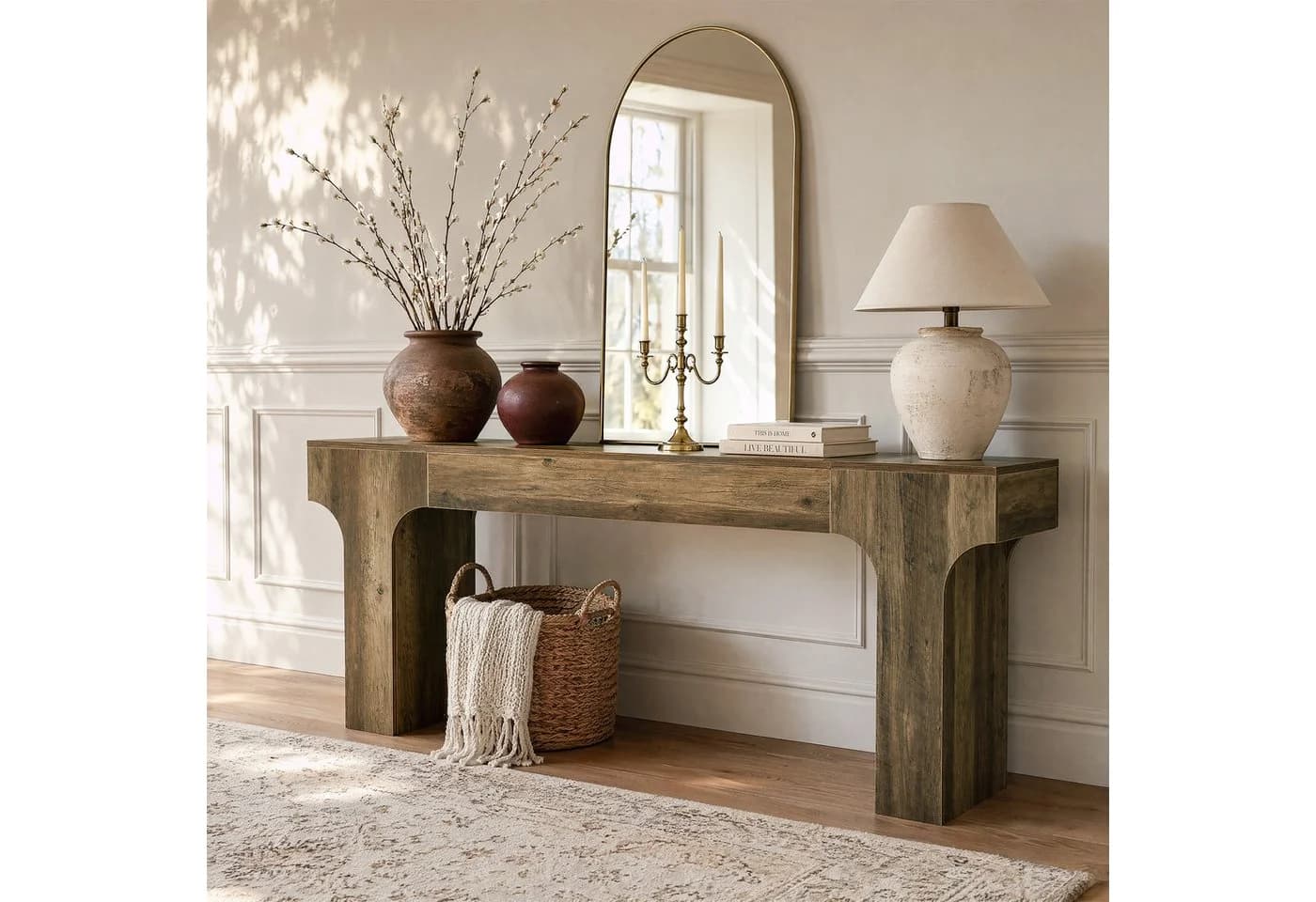 Tribesigns Konsolentisch 200cm Braunes Bogendesign Landhausstil - Bild 2