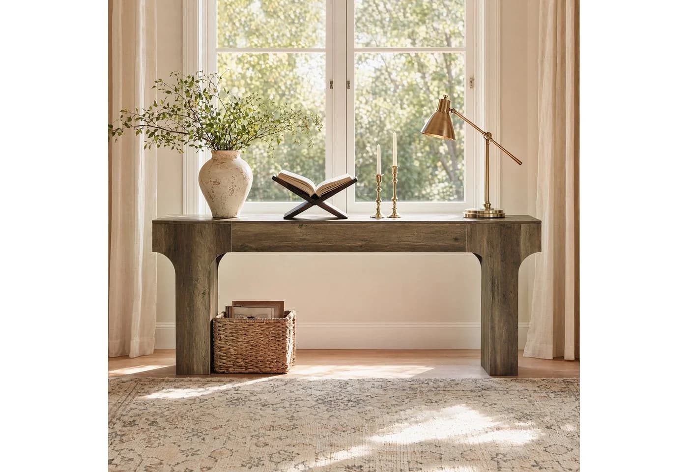 Tribesigns Konsolentisch 200cm Braunes Bogendesign Landhausstil - Bild 4