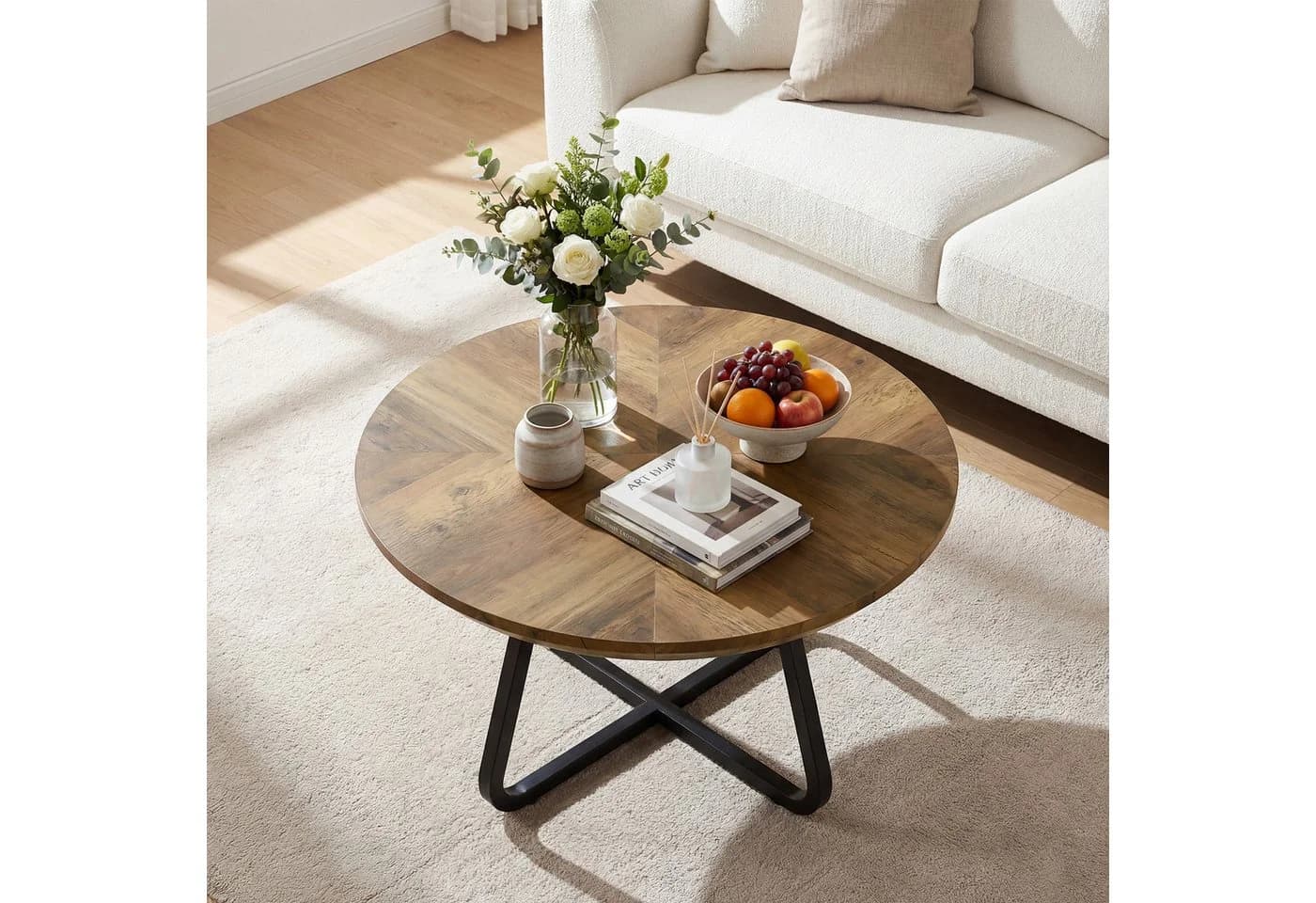 Tribesigns Runder Couchtisch 80 cm Braun Holz Metall - Bild 2