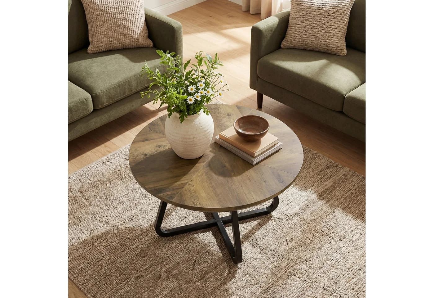 Tribesigns Runder Couchtisch 80 cm Braun Holz Metall - Bild 4
