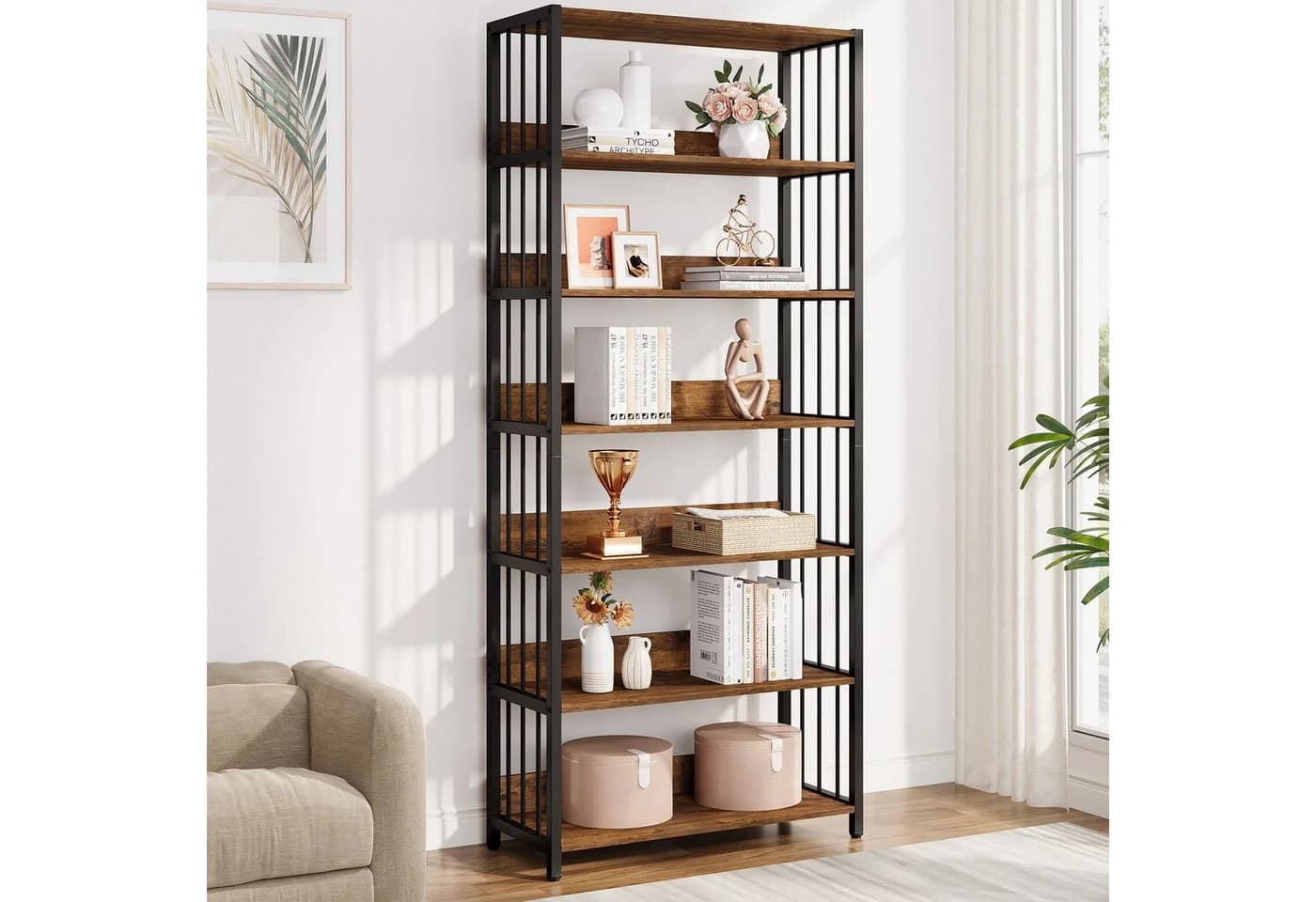 Tribesigns Bücherregal 190 cm Industriestil 6 Ebenen Braun/Schwarz - Bild 2