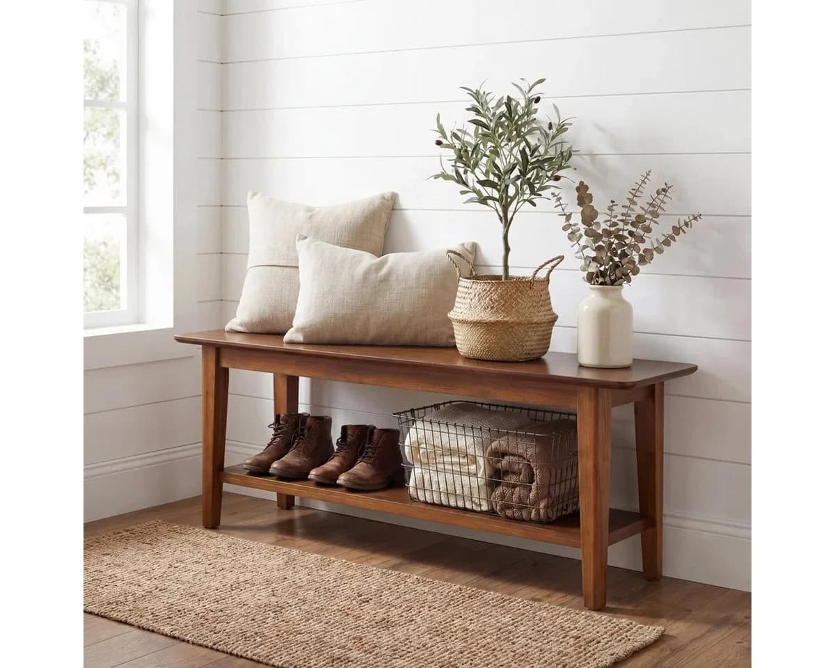Tribesigns Schuhbank 140 cm Holz Aufbewahrungsbank Braun - Bild 2