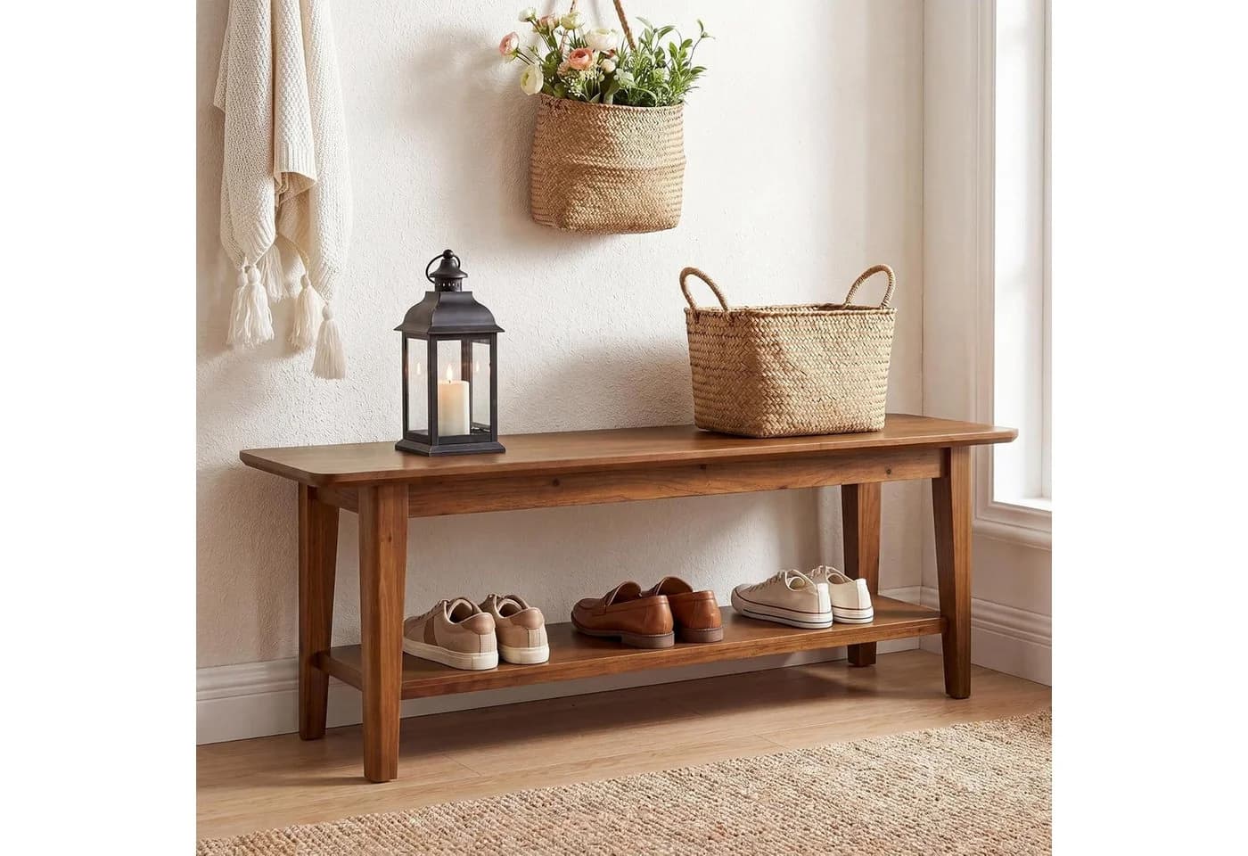 Tribesigns Schuhbank 140 cm Holz Aufbewahrungsbank Braun - Bild 3