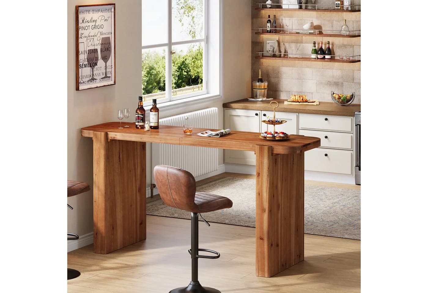 Tribesigns Bartisch 160cm Massivholz Braun