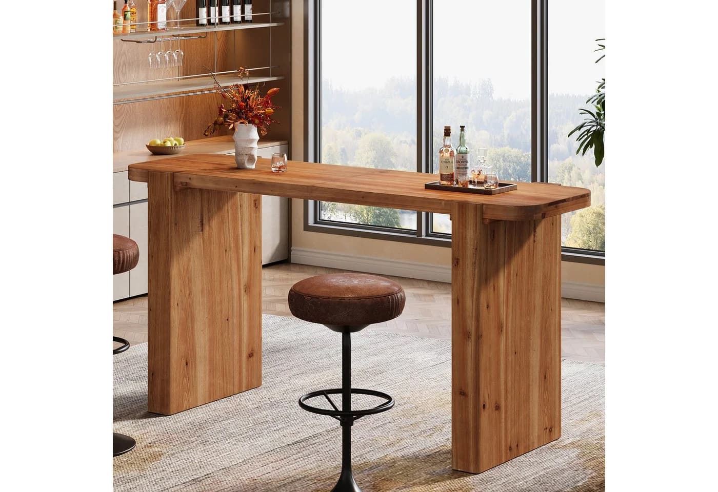 Tribesigns Bartisch 160cm Massivholz Braun - Bild 4