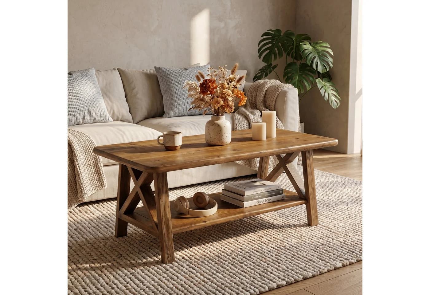 Tribesigns Couchtisch 120cm rechteckig Massivholz braun - Bild 2