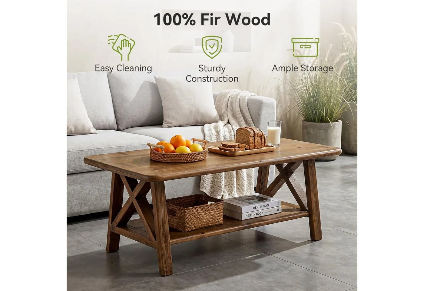 Tribesigns Couchtisch 120cm rechteckig Massivholz braun - Bild 3