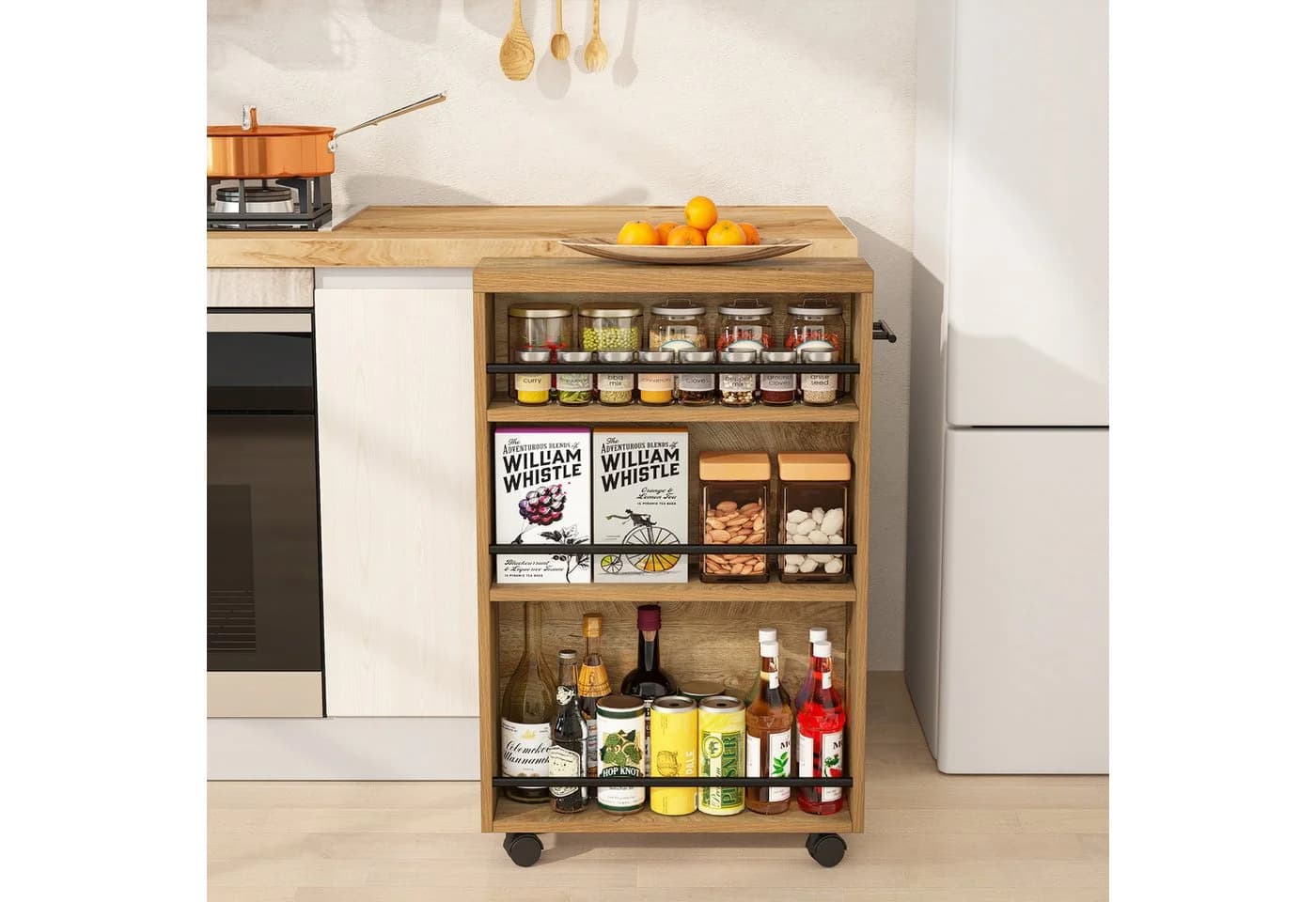 Tribesigns Beistellwagen schmal 4 Ebenen Braun Holz-Optik