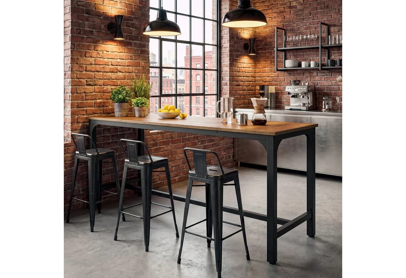 Tribesigns Bartisch 180 cm Industrieller Tresen-Stehtisch mit Metall-Fußstütze - Bild 4