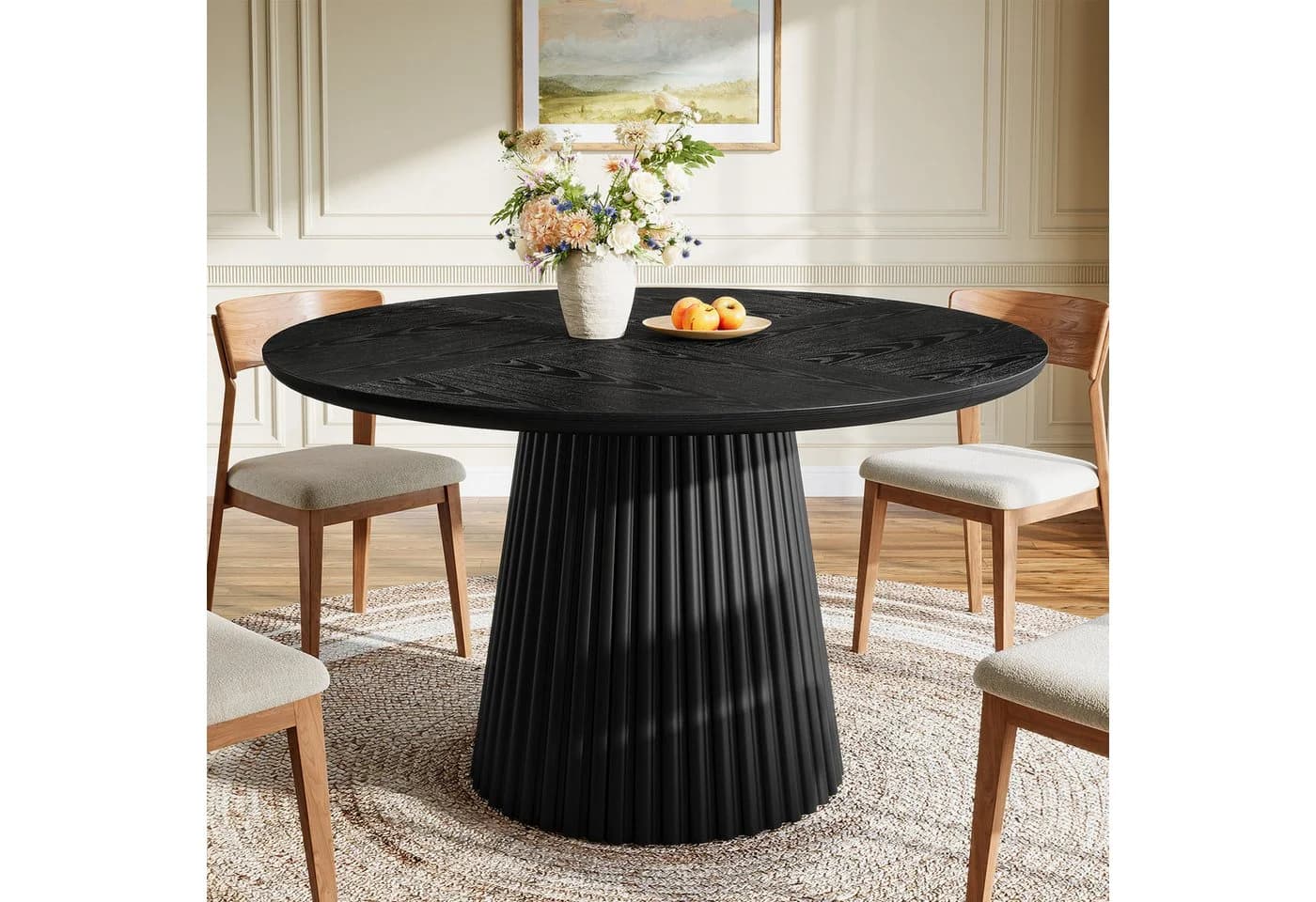 Tribesigns Runder Esstisch 120cm Schwarz Landhausstil - Bild 2