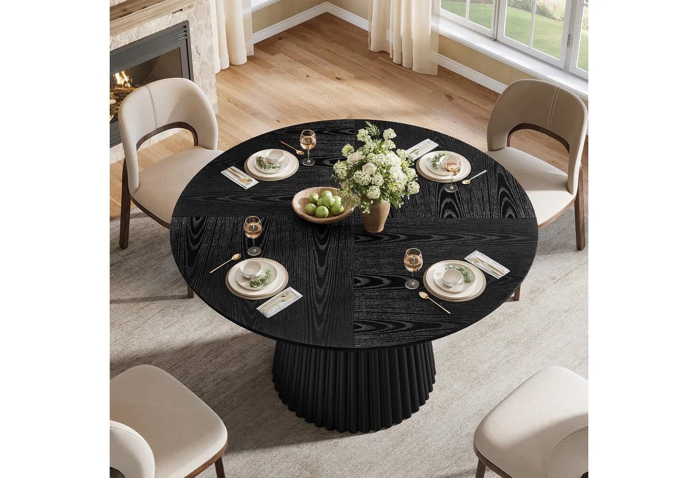 Tribesigns Runder Esstisch 120cm Schwarz Landhausstil - Bild 3
