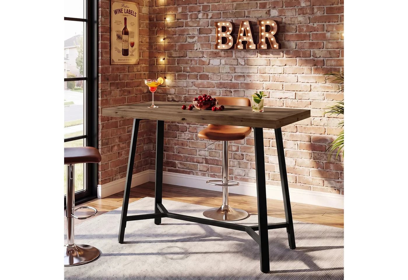 Tribesigns Bartisch 105 cm aus Massivholz mit Metallgestell