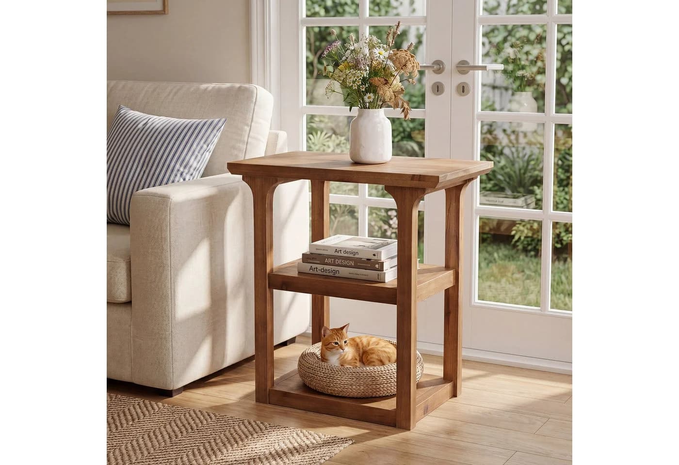 Tribesigns Beistelltisch 60CM 3-stöckig Braun Massivholz